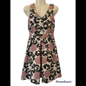 Topshop Pink Rose Floral Cutout A-line Dress Sz 8